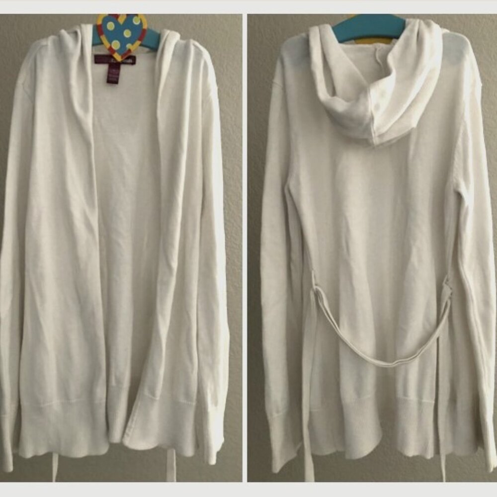 Epic Threads, Girls Size M White Knit Cardigan, Hooded